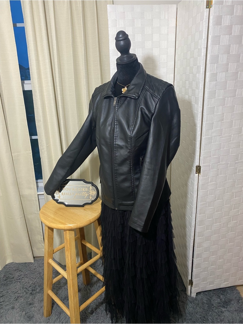 Black Women’s Faux Leather Zip-Front Jacket